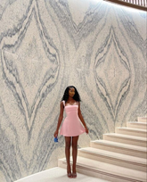 Vestido corto rosa de corte A para baile de bienvenida, vestido rosa de graduación Y1944