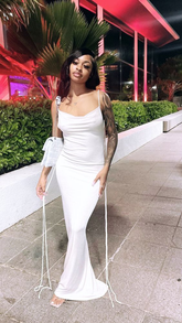 Robe moulante dos nu à fines bretelles pour femme, robe de soirée blanche Y1947