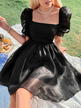 Black Square Neckline A-line Homecoming Dress Vintage Black Party Dress With Puff Sleeves Y2446