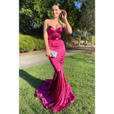 Sweetheart Elastic Satin Mermaid Prom Dress Long