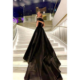 Robe de bal longue trapèze froncée à paillettes et épaules dénudées