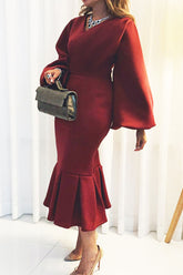 Robe de soirée élégante à empiècements unis et col en V (4 couleurs)