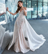 Newest Wedding Dress Mermaid 2 in 1 For Bride Sweetheart Neckline With Lace Apliques Custom Made Plus Sizes Vestidos De Novias