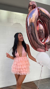 Lindo vestido rosa con escote en V profundo para baile de bienvenida, vestido rosa para fiesta de cumpleaños Y1941
