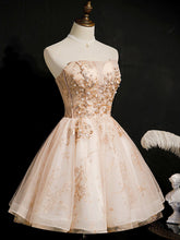 Champagne Strapless Sequins Tulle Short Homecoming Dresses