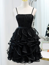 Black Sequins Spaghetti Straps Tulle Short Homecoming Dresses