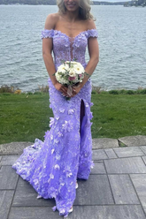 Precioso vestido de sirena con escote en V, hombros descubiertos, apliques de encaje, corte sirena, ideal para fiestas de graduación, cumpleaños y eventos especiales (Y7934)