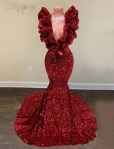 Robe de bal longue sirène à sequins rouges, robe de soirée charmante Y536