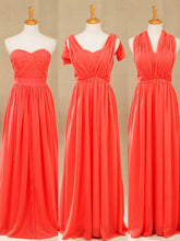 Vestido convertible de dama de honor de gasa coral, corte A, un hombro, cuello halter, sin tirantes, escote corazón