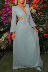 Robe de soirée élégante à sequins unis et col en V