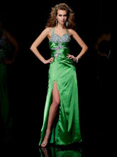 Sheath Column Straps Sleeveless Beading Long Elastic Woven Satin Dresses