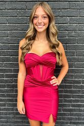 Strapless Ruched Satin Bodycon Short Homecoming Dress