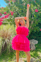 Strapless A-Line Tulle Tiered Short Homecoming Dress