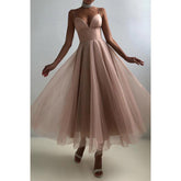 Robe de soirée simple à bretelles spaghetti et col en V