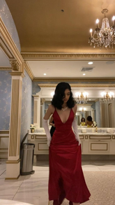 Robe de bal longue sirène élégante à col en V, robe de soirée bordeaux classique Y1648