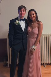 Vestido largo de noche rosa sencillo con escote en V y pliegues, vestido formal rosa Y5103