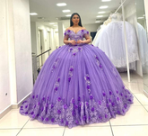 Robe de quinceañera lilas clair à épaules dénudées, robe de bal luxueuse, robe pour les 15 ans (Y4800)