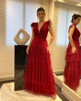 Elegante vestido de noche de varias capas con escote en V profundo, estilo vestido de fiesta de moda Y5126