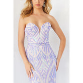 Vestido de noche largo de sirena con lentejuelas, sin mangas y sin tirantes y escote corazón