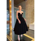 Sweetheart Strapless Velvet A-Line Prom Evening Gown