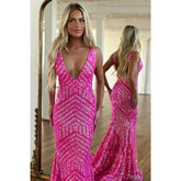 Robe de bal sirène sexy à paillettes et col en V