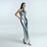 Long-Sleeve Sequin Slit Maxi Prom Dress