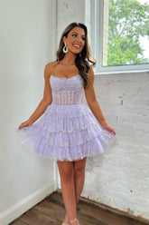 Cute A Line Strapless Corset Homecoming Dress with Ruffles