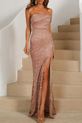 Robe de soirée élégante unie patchwork à fermeture éclair et épaules dénudées