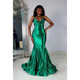 Vestido de fiesta de noche estilo sirena con tirantes finos y escote en V estilo trompeta/sirena