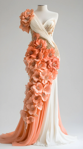 Vestido de noche de sirena de gasa con apliques de flores de peonía elegantes Y8567