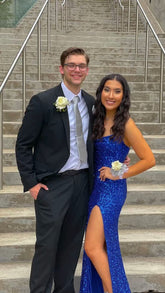 Robe de bal longue bleu roi à sequins avec fente latérale, robe de soirée élégante Y128