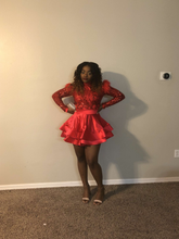 Robe de soirée rouge pailletée trapèze Y4051