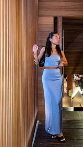 Vestido de noche sexy azul de dos piezas, vestido de fiesta azul Y5164