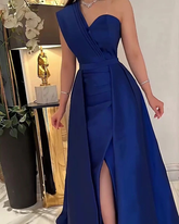 Robe de soirée bleue chic à une épaule, robe de cérémonie bleue Y5723