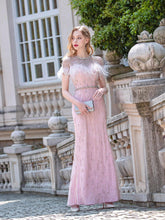 Robe de soirée longue style sirène à perles, luxueuse et élégante, manches courtes, longueur au sol