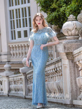 Robe de soirée longue style sirène à perles, luxueuse et élégante, manches courtes, longueur au sol