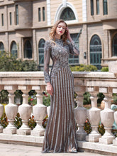 Robe de soirée longue style sirène à perles, luxueuse et élégante, manches longues, longueur au sol