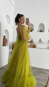 Robe de bal féerique verte pour adulte, longue robe de bal en tulle avec corset Y6148