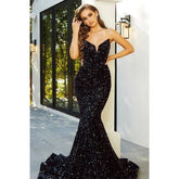 Robe de bal sexy à paillettes noires et col en V