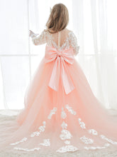 Vestidos de niña de las flores de corte A, manga larga, encaje y tul, color rosa (2003227575)