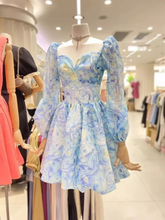 Vintage Print Homecoming Dress with Long Sleeves Party Dress Y2511