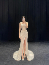 Robe de soirée longue sirène à paillettes avec fente Y2931