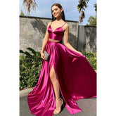 Robe de bal deux pièces à bretelles spaghetti et col en V avec poches