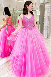 Lace-Up A-line Prom Dress with Ruffles