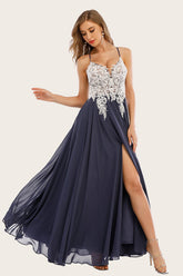 Dusty Long Chiffon Prom Dress with Lace