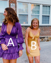 Vestido morado de fiesta con escote en V y corte en A para baile de bienvenida, modelo Y4015