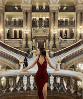 Vestido de fiesta burdeos sexy con escote en V y abertura, modelo Y6361