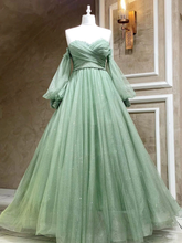 Robe de bal longue verte en tulle, coupe trapèze, décolleté cœur, Y3033