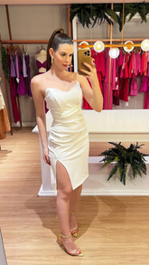 Robe de soirée blanche bustier fendue sur la jambe, robe de bal blanche Y4843