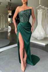 Robe de soirée patchwork unie à sequins et col oblique (3 couleurs)